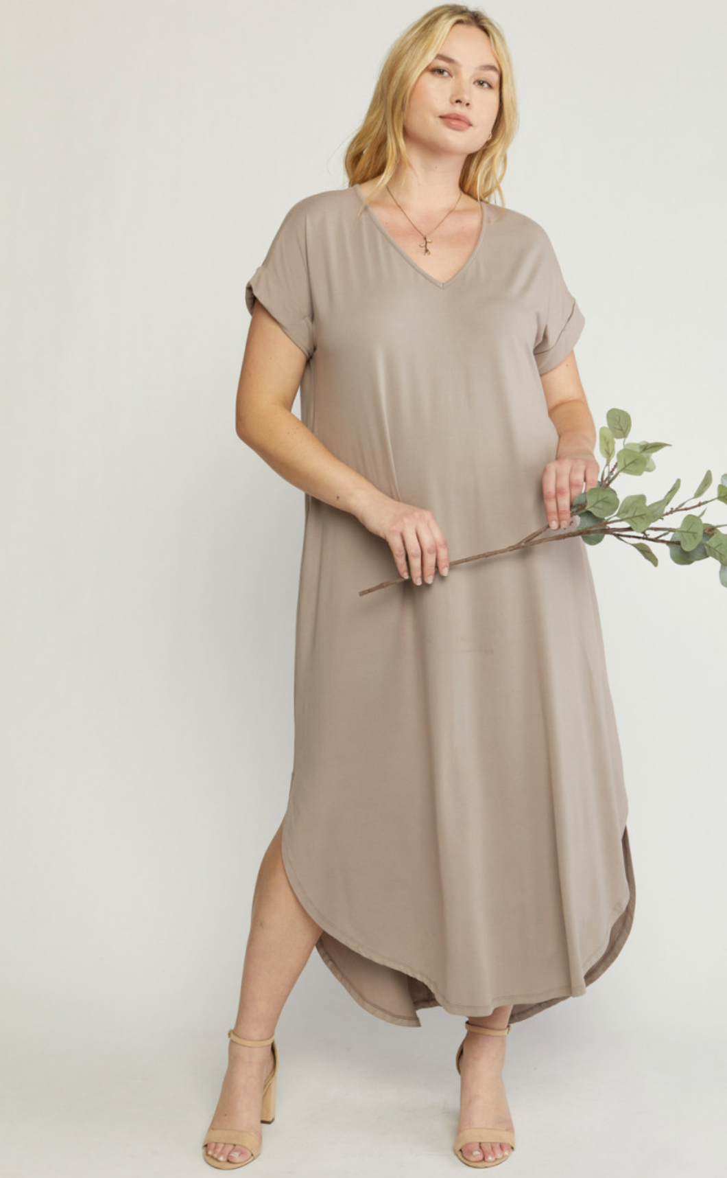 zSALE Cove Curve Jersey Knit V Relaxed Fit T Shirt Maxi Dress Sand