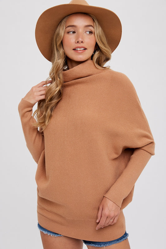 Chloe Long Sleeve Dolman Pullover Sweater - Camel