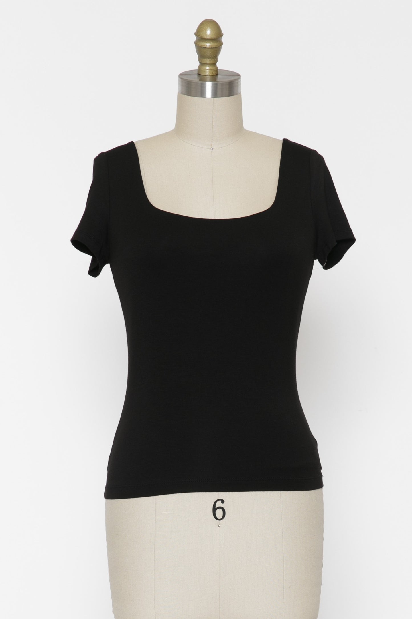 Final Touch Double Layer Square Neck Short Sleeve Knit Top - Black