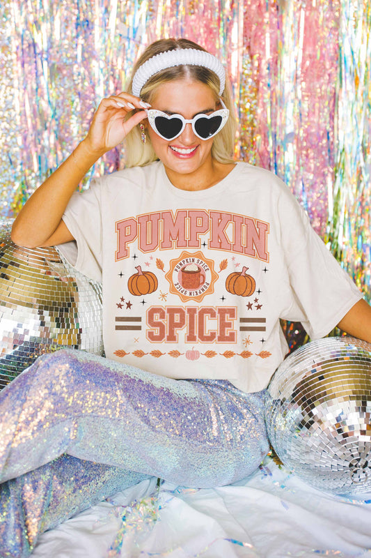 Pumpkin Spice University Fall Oversized Graphic Tee - Sand