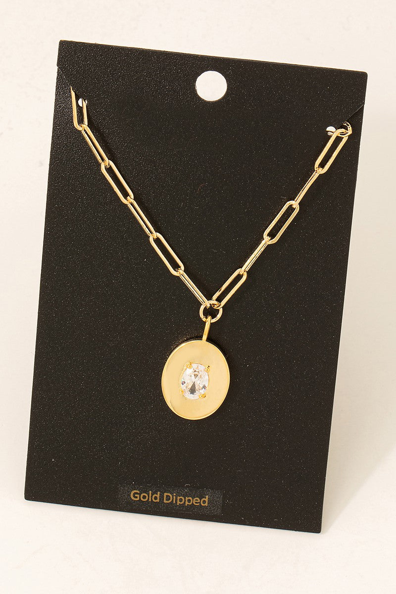 Oval Coin Stud Gold Dipped Necklace - Gold