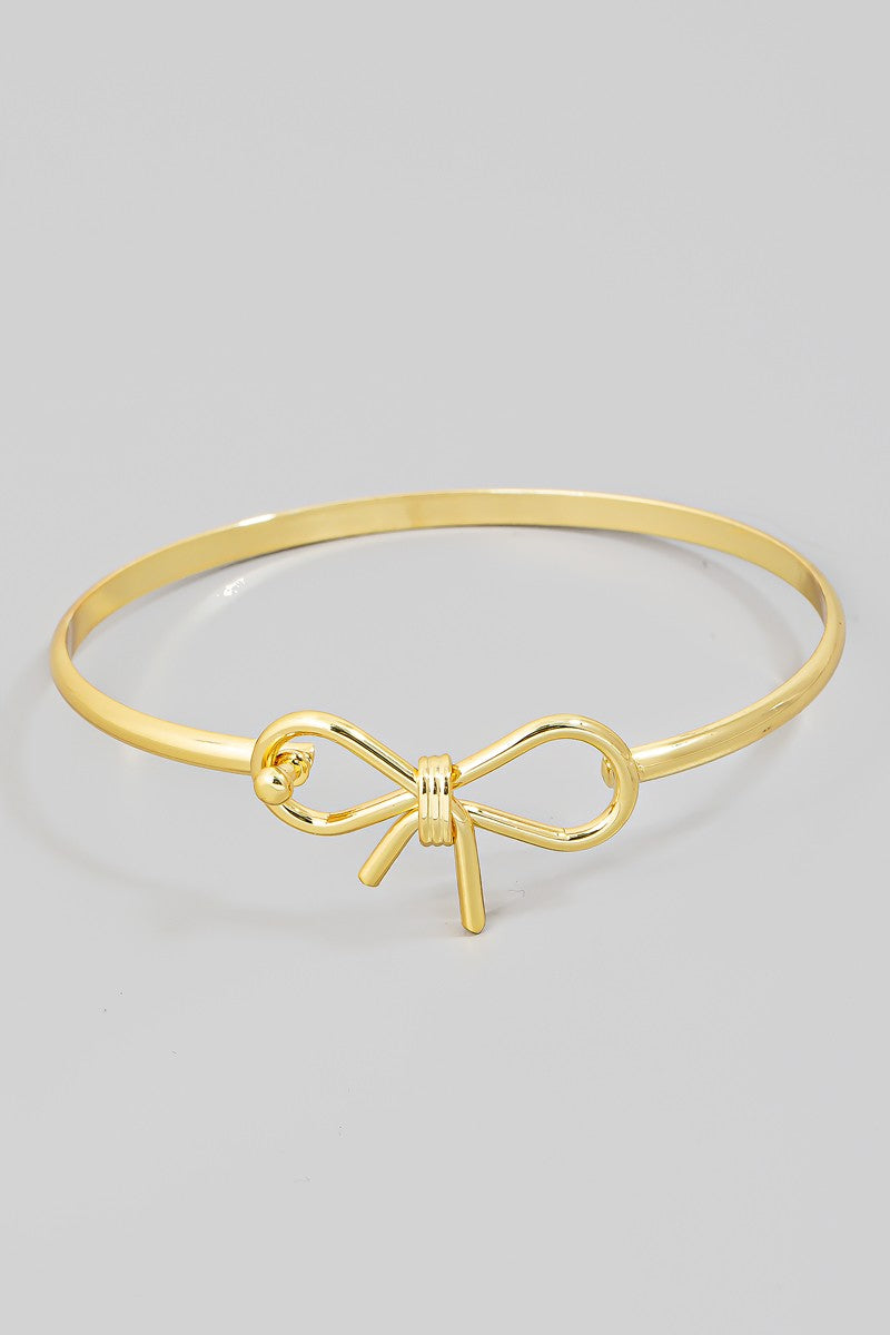 Bow Clasp Bangle Metallic Bracelet - Gold