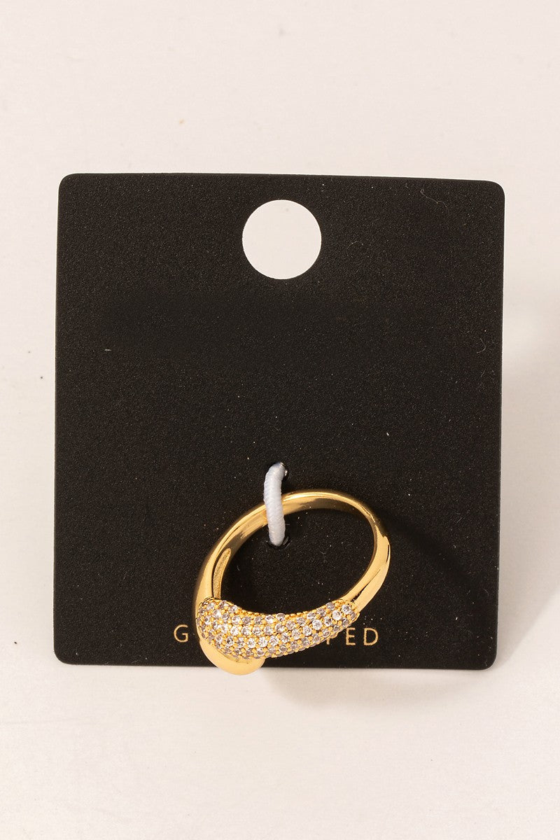 Gold Dipped Open Style Pave Tear Ring