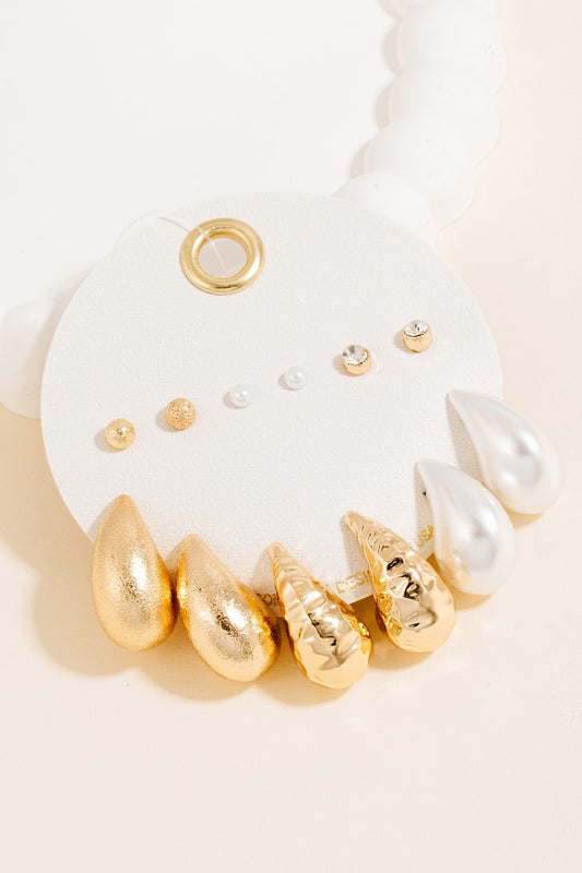 Assorted Stud and Teardrop Earring Set - Gold Multi