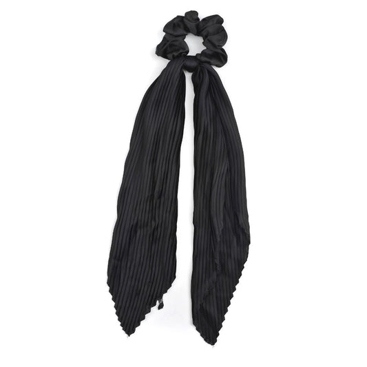 Pleated Scarf Hair Scrunchie - Black