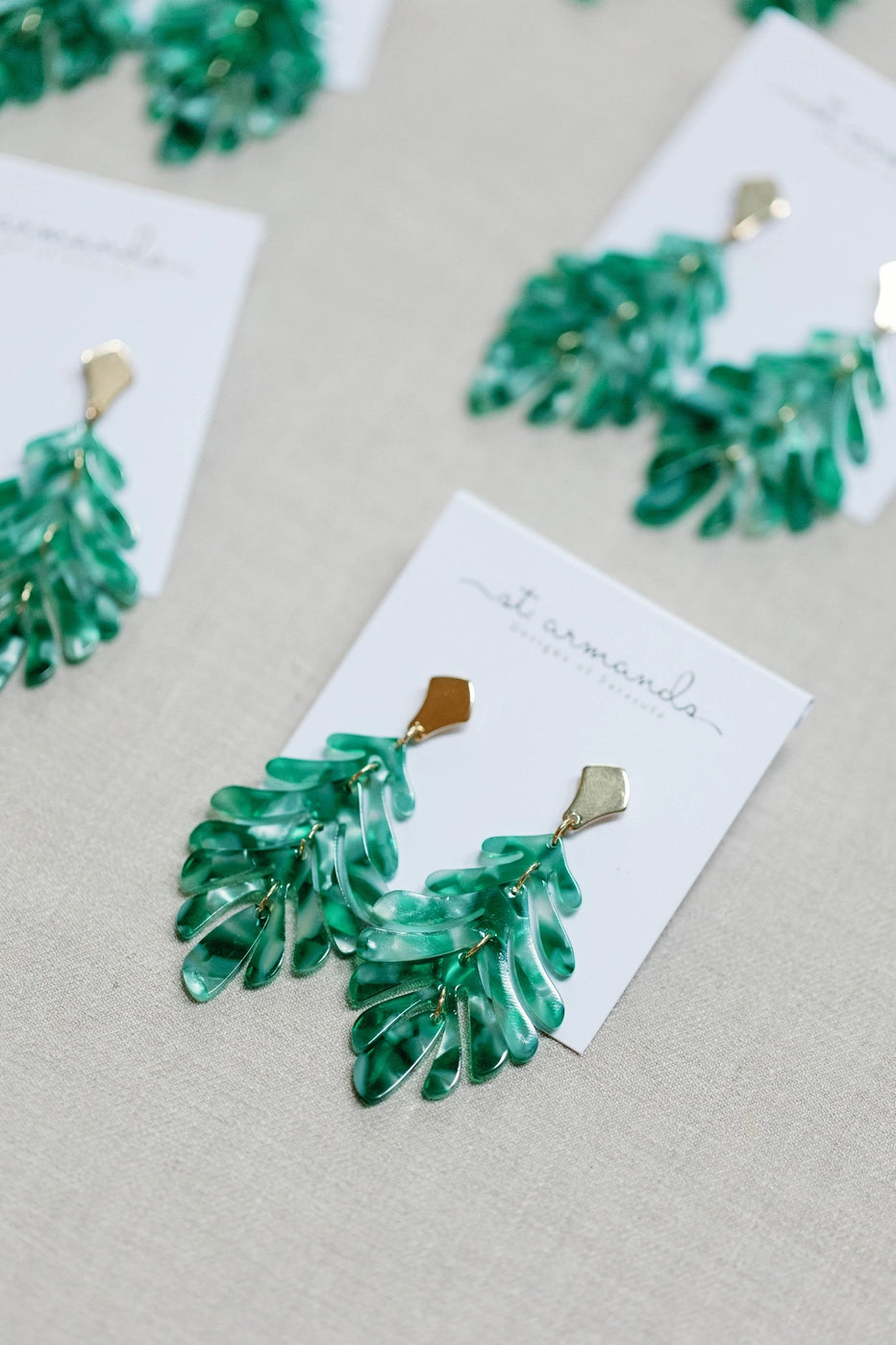 Monstera Palm Drop Earrings - Green Multi