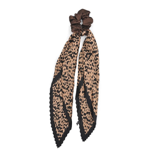 Pleated Scarf Hair Scrunchie - Leopard Print