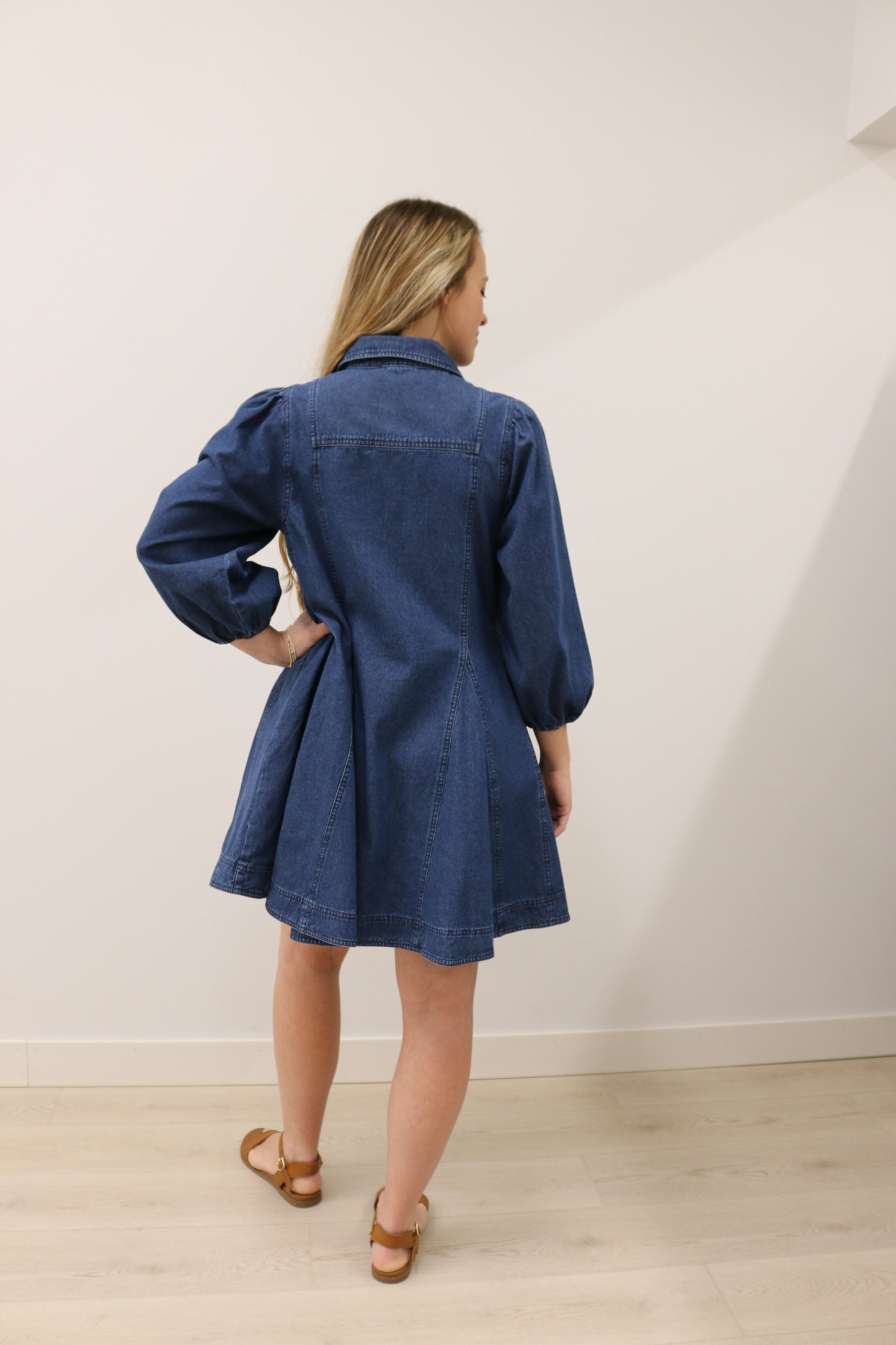 Jemma Long Sleeve Button Front Denim Mini Dress - Dark Denim