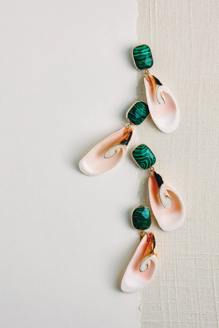 Pink Shell and Green Malachite Statement Earrings