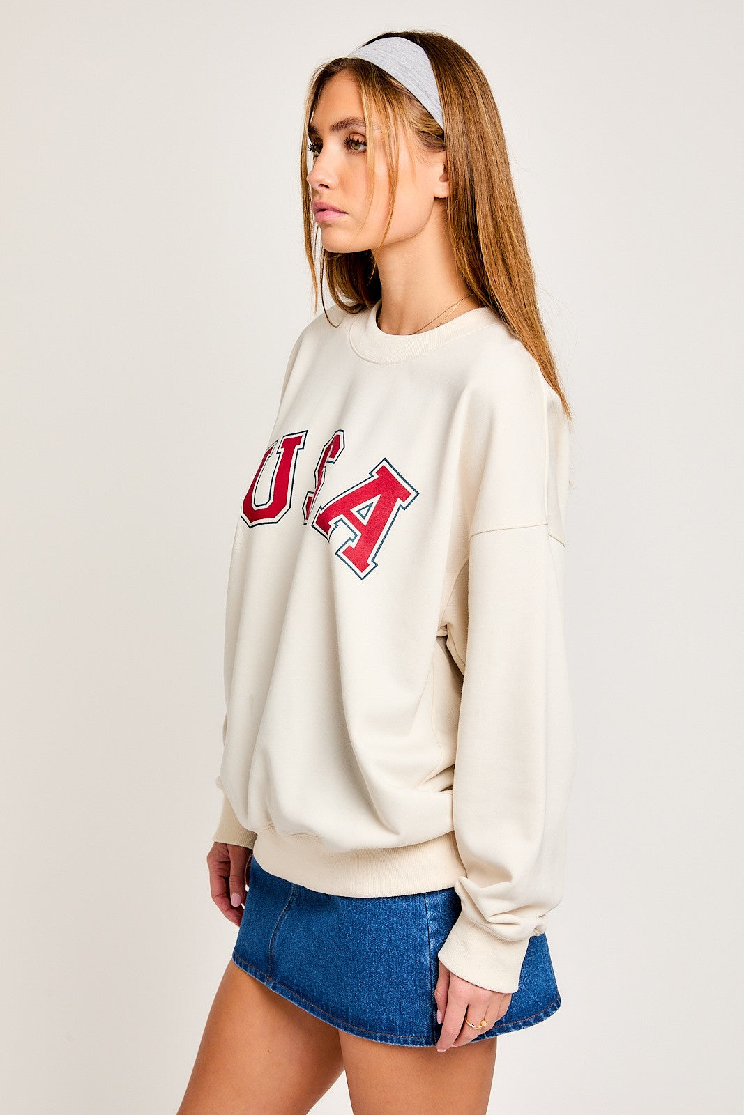 USA Americana Graphic Crewneck Pullover - Ivory Multi