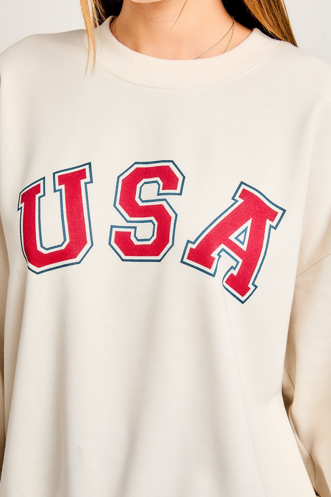 USA Americana Graphic Crewneck Pullover - Ivory Multi