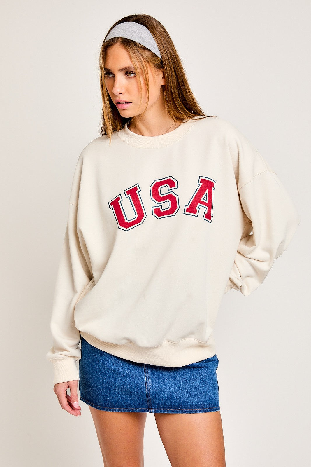 USA Americana Graphic Crewneck Pullover - Ivory Multi