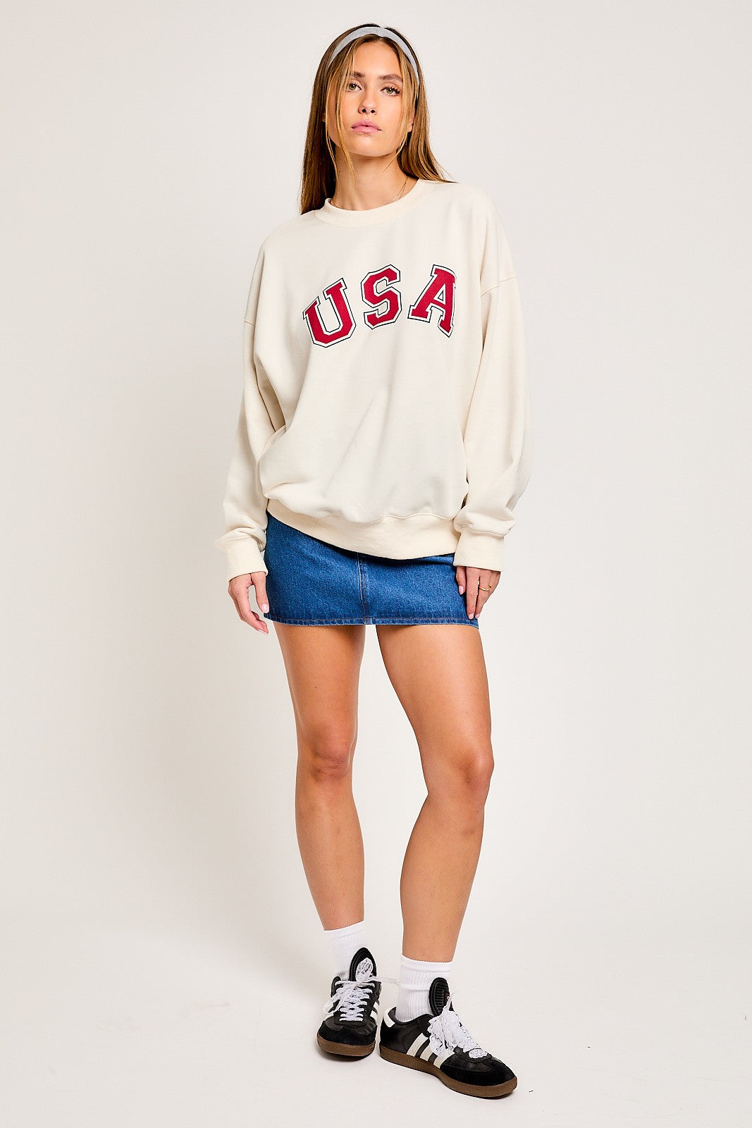 USA Americana Graphic Crewneck Pullover - Ivory Multi