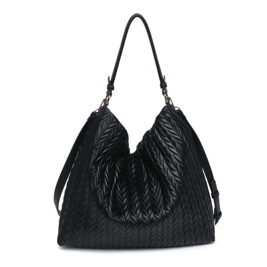 Harley Textured Vegan Leather Hobo Handbag - Black