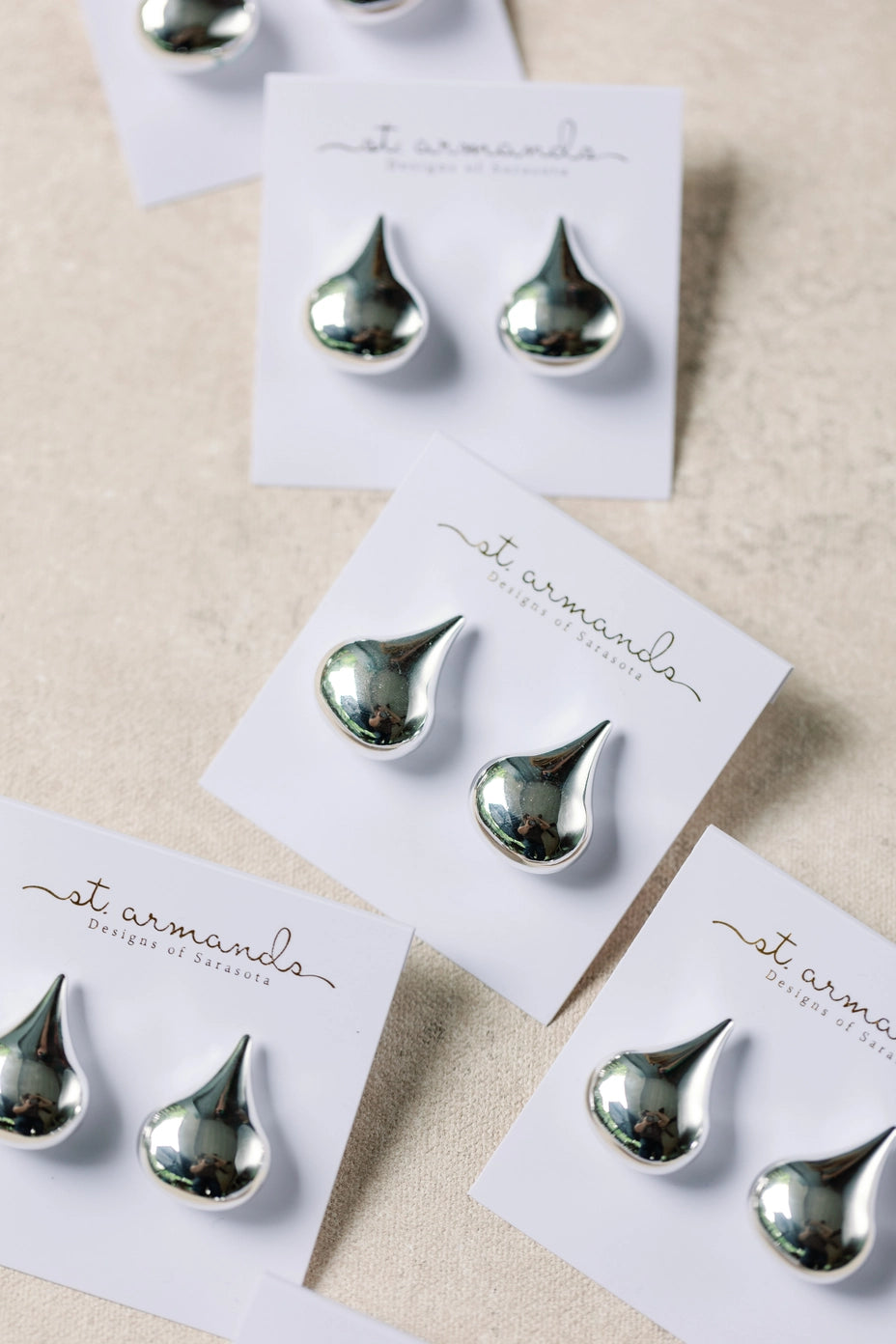 Teardrop Chunky Statement Stud Earrings - Silver