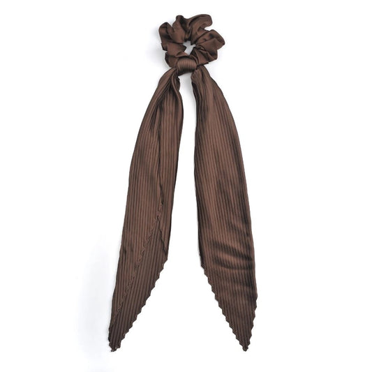 Pleated Scarf Hair Scrunchie - Brown