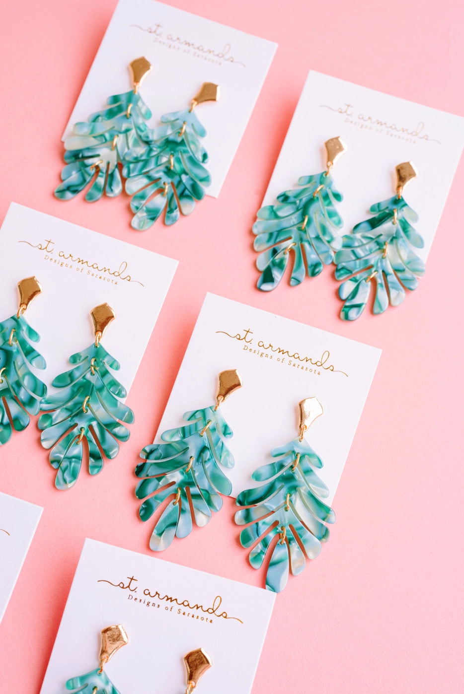 Monstera Palm Drop Earrings - Green Multi