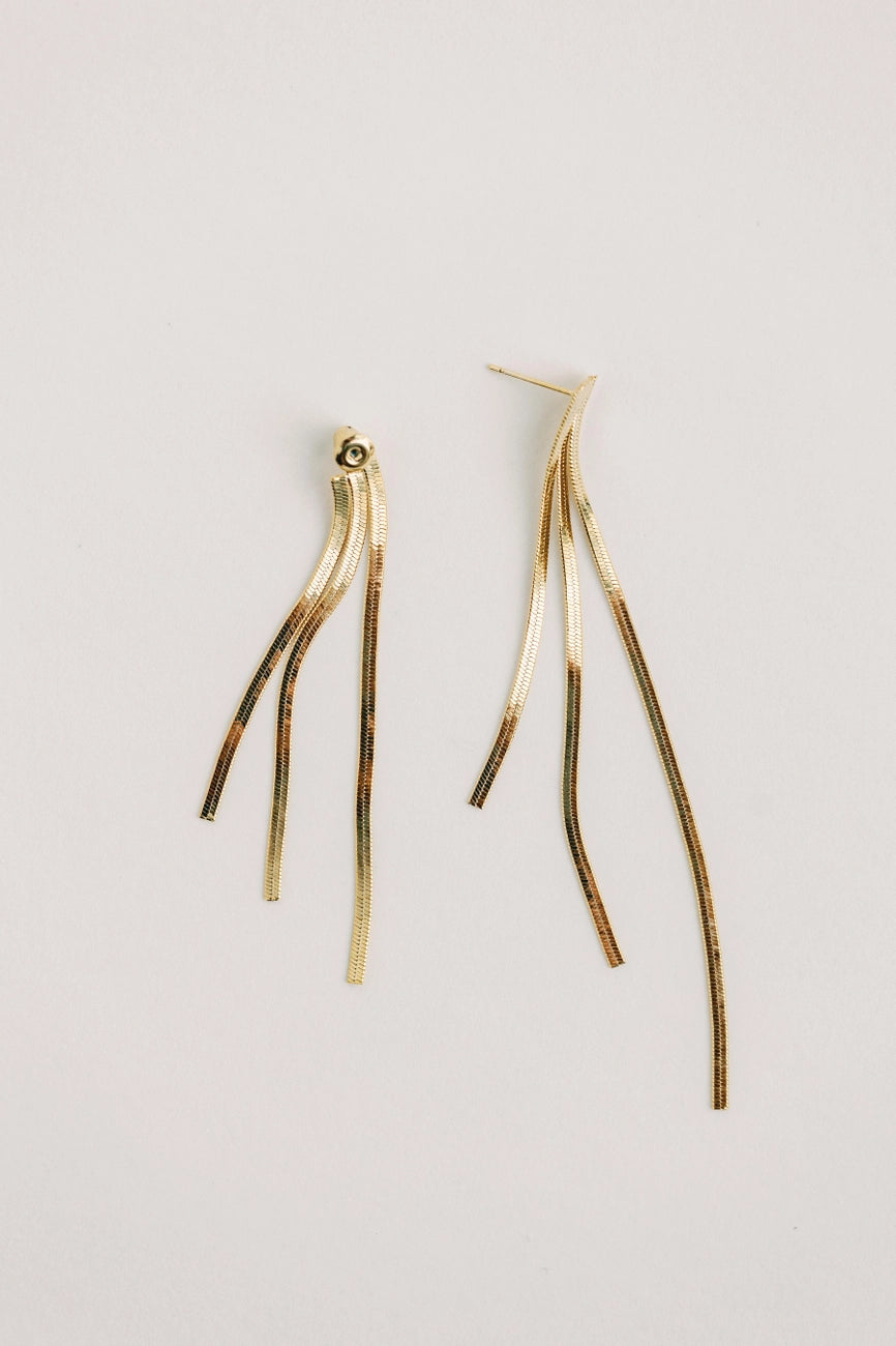 Skinny Gold Cascading Tassel Minimalist Statement Earrings - Gold