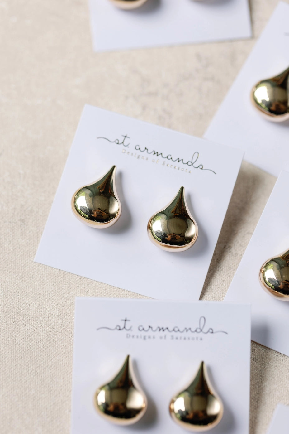 Teardrop Chunky Statement Stud Earrings - Gold