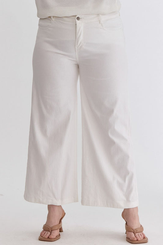 Evie Curve Classic High Waisted Wide Leg Pant - White