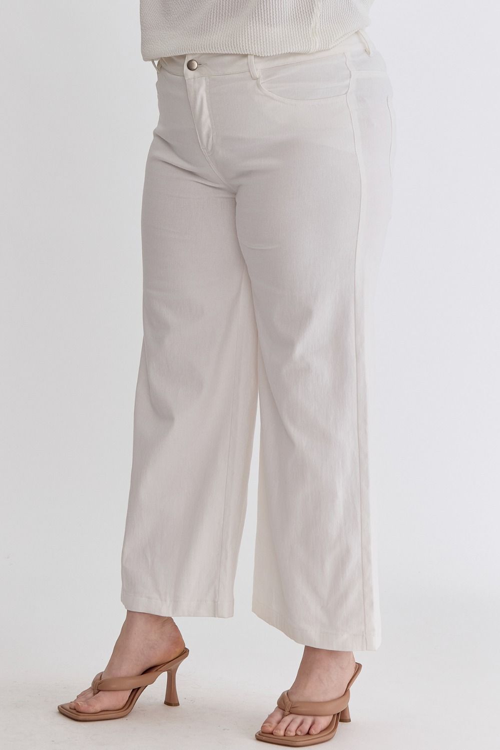 Evie Curve Classic High Waisted Wide Leg Pant - White