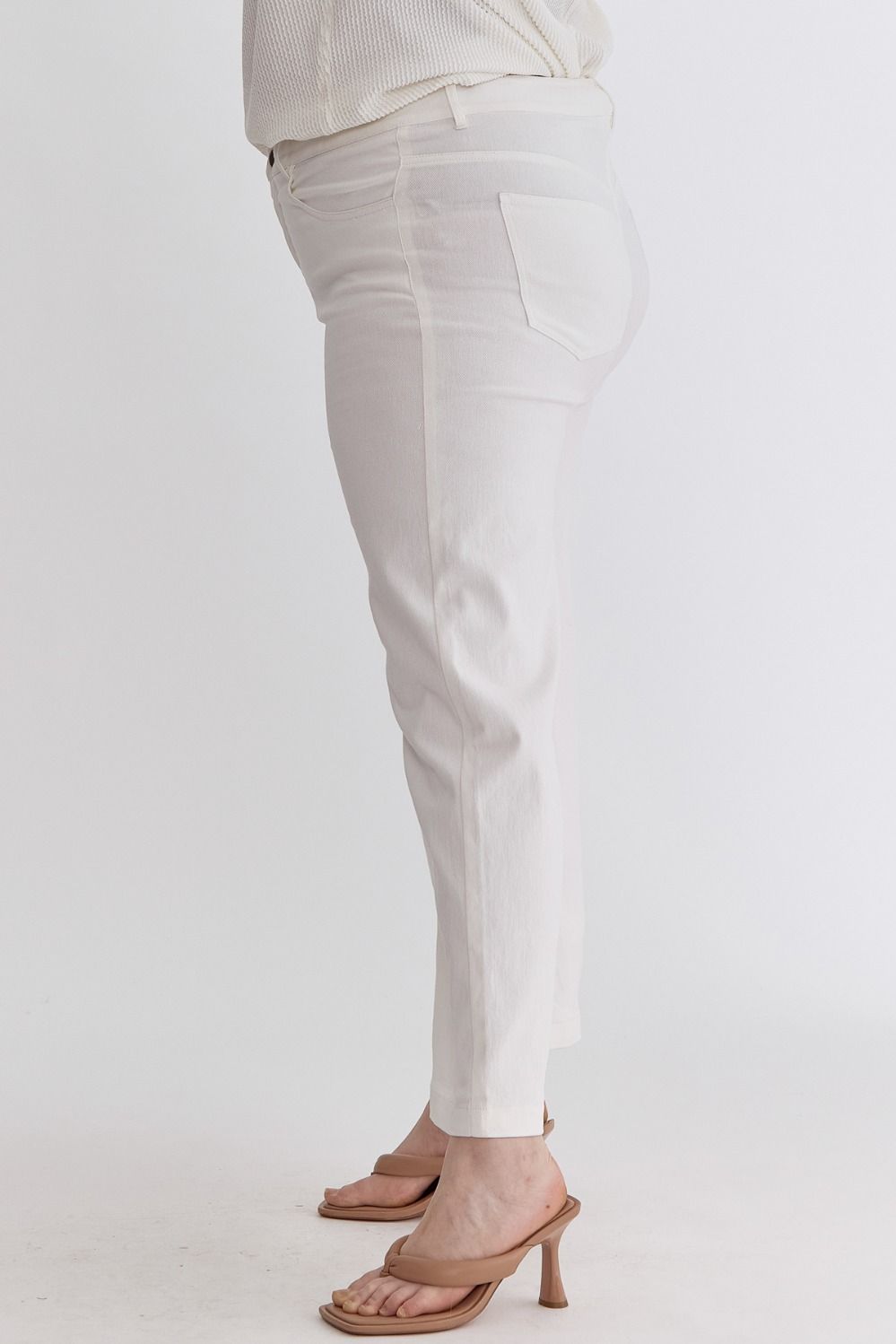 Evie Curve Classic High Waisted Wide Leg Pant - White