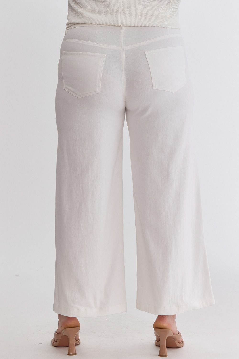 Evie Curve Classic High Waisted Wide Leg Pant - White