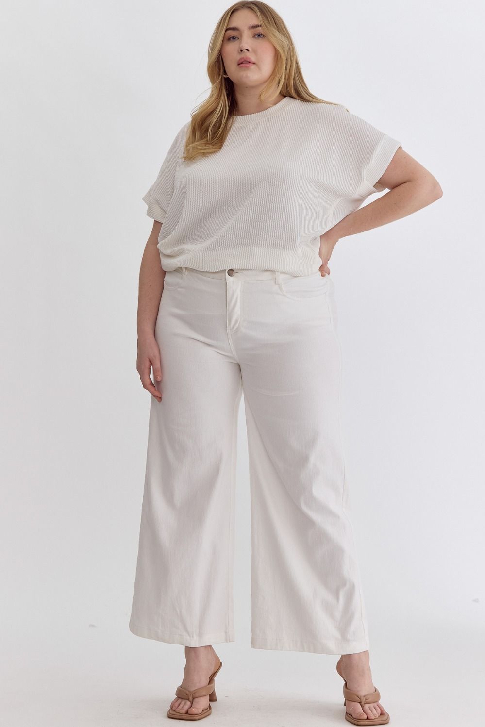 Evie Curve Classic High Waisted Wide Leg Pant - White