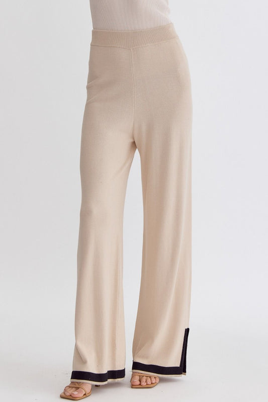 Hampton Contrast High Waisted Wide Leg Knit Pants - Natural, Black