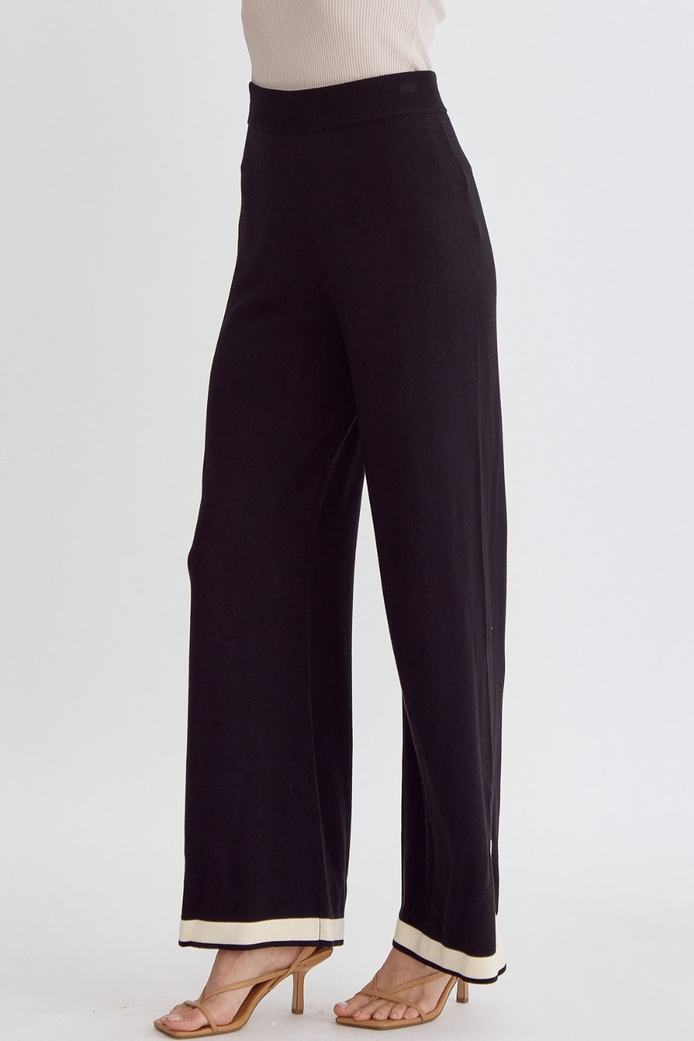 Hampton Contrast High Waisted Wide Leg Knit Pants - Black, Natural