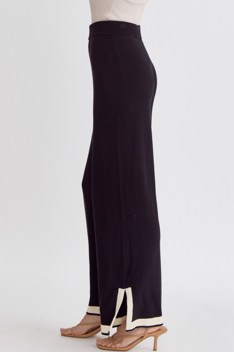 Hampton Contrast High Waisted Wide Leg Knit Pants - Black, Natural