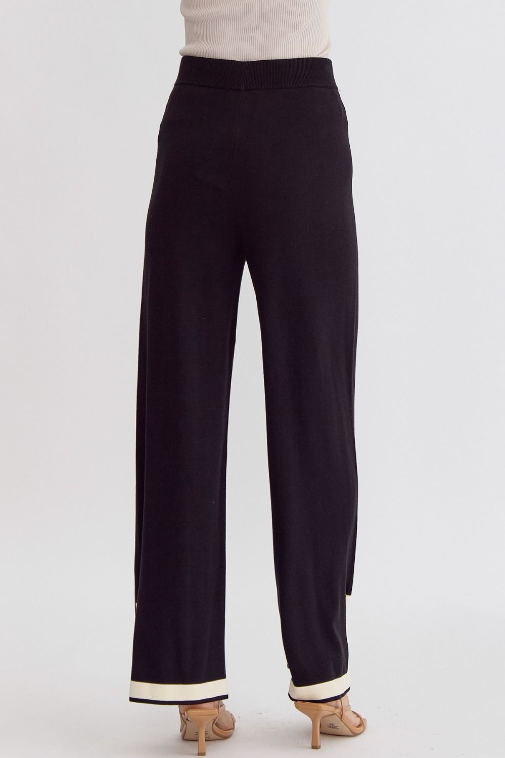 Hampton Contrast High Waisted Wide Leg Knit Pants - Black, Natural