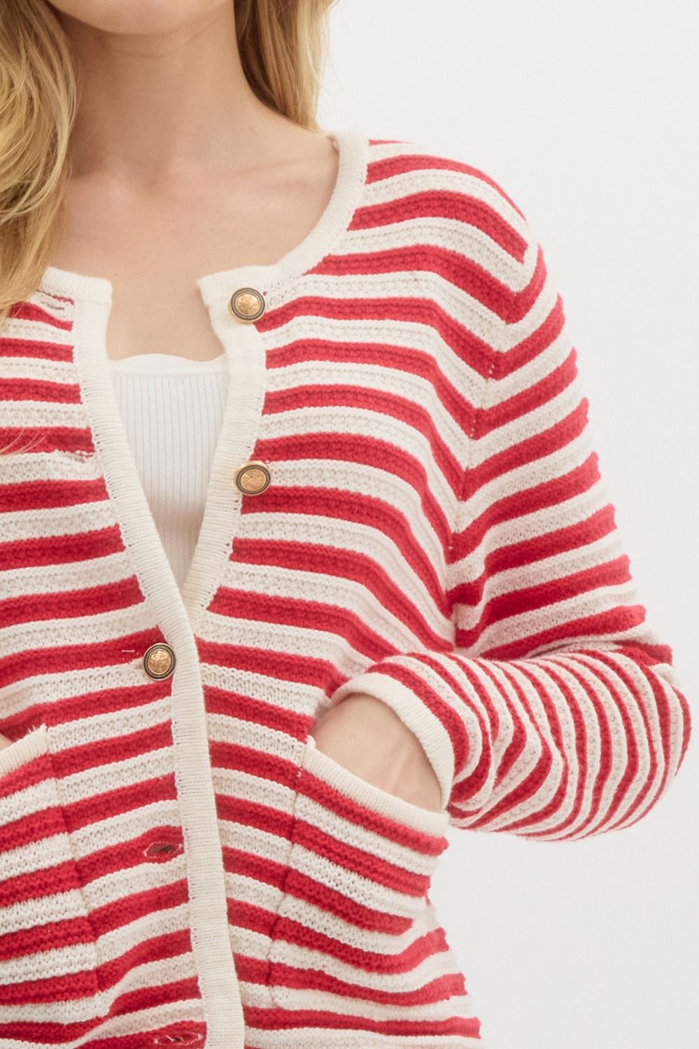 Classic Stripe Long Sleeve Button Front Cardigan - Red Multi