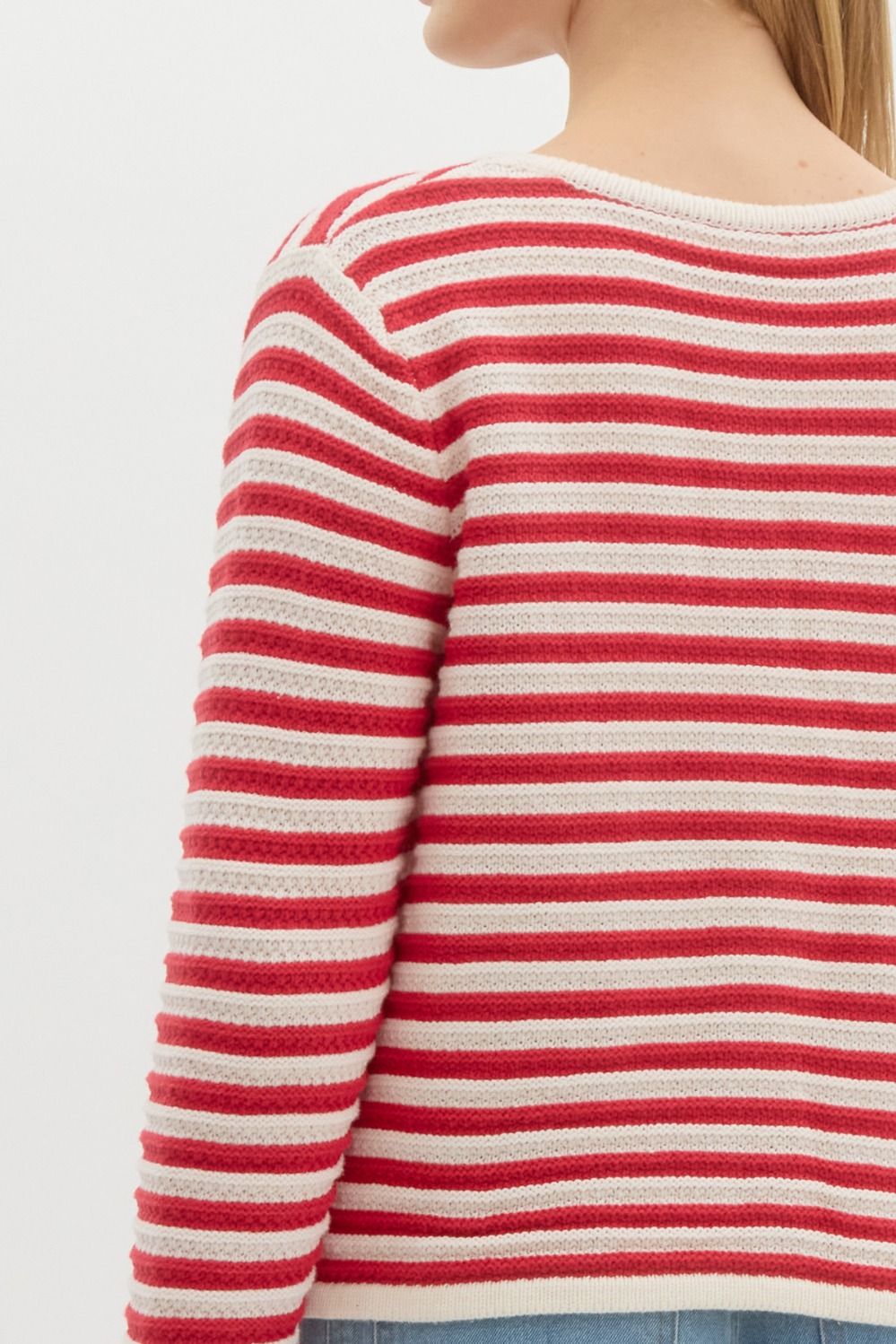 Classic Stripe Long Sleeve Button Front Cardigan - Red Multi