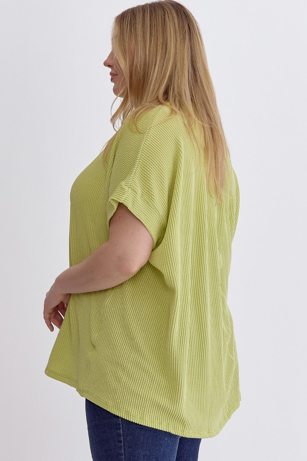 Margo Curve Short Sleeve Ribbed Knit Top - Lime