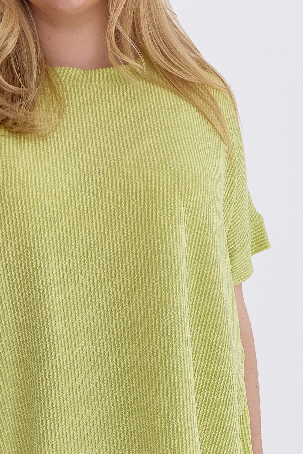 Margo Curve Short Sleeve Ribbed Knit Top - Lime