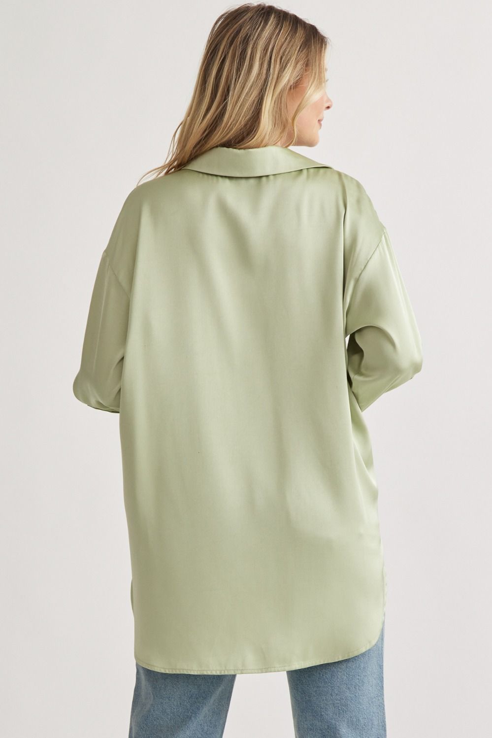 Amanda Silky Shine Button Up Woven Blouse - Sage Green