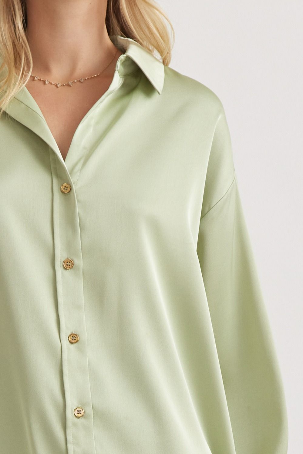 Amanda Silky Shine Button Up Woven Blouse - Sage Green