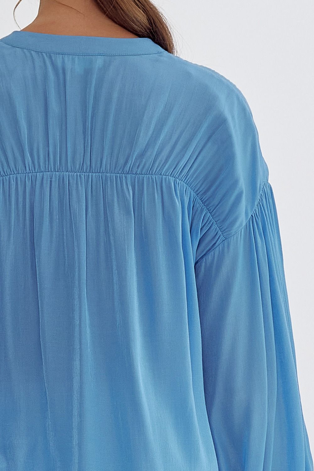 zSALE Sara Pleated Detail Long Sleeve Button Up Blouse - French Blue