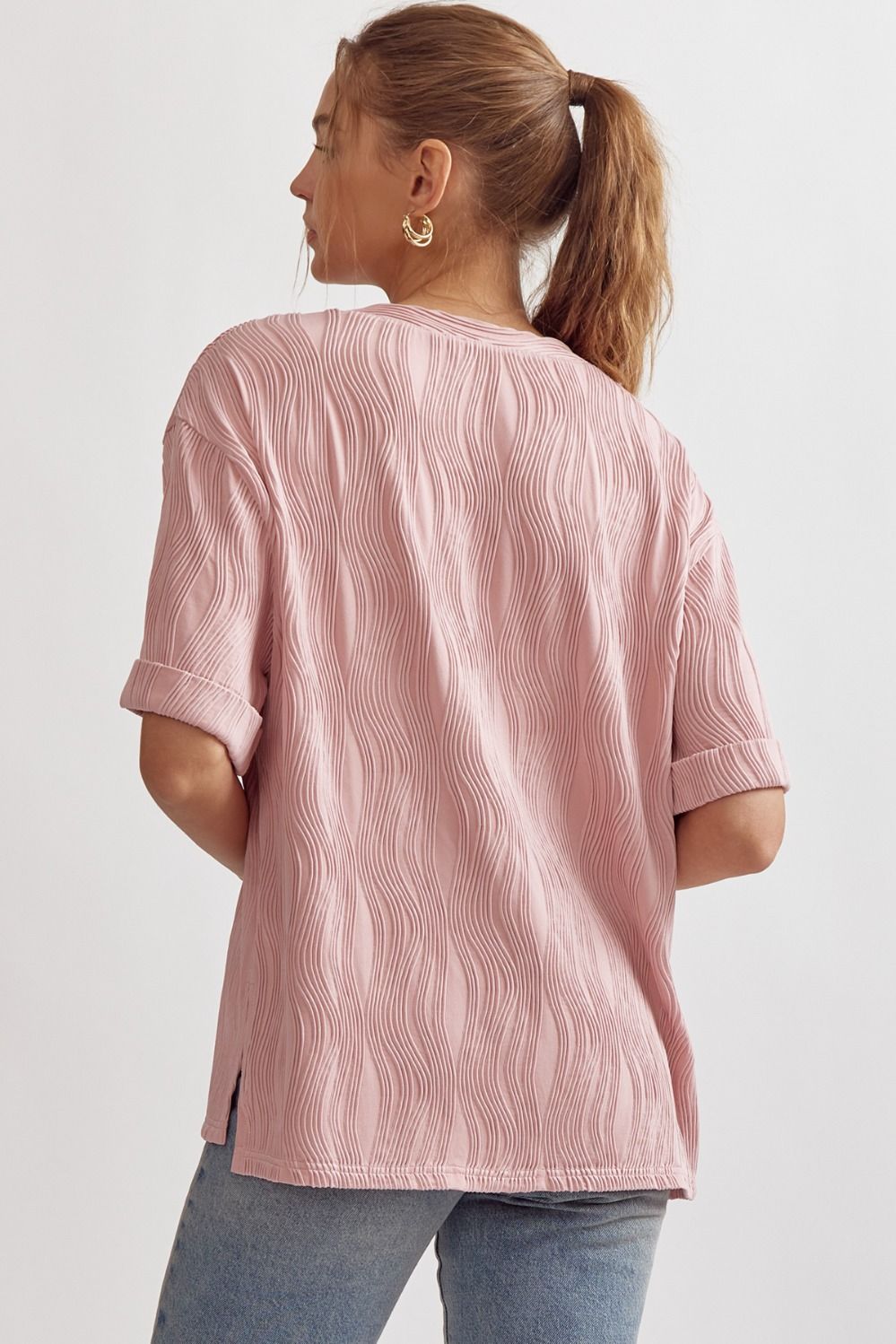 zSALE Caroline Wave Textured Short Sleeve Top - Blush Pink