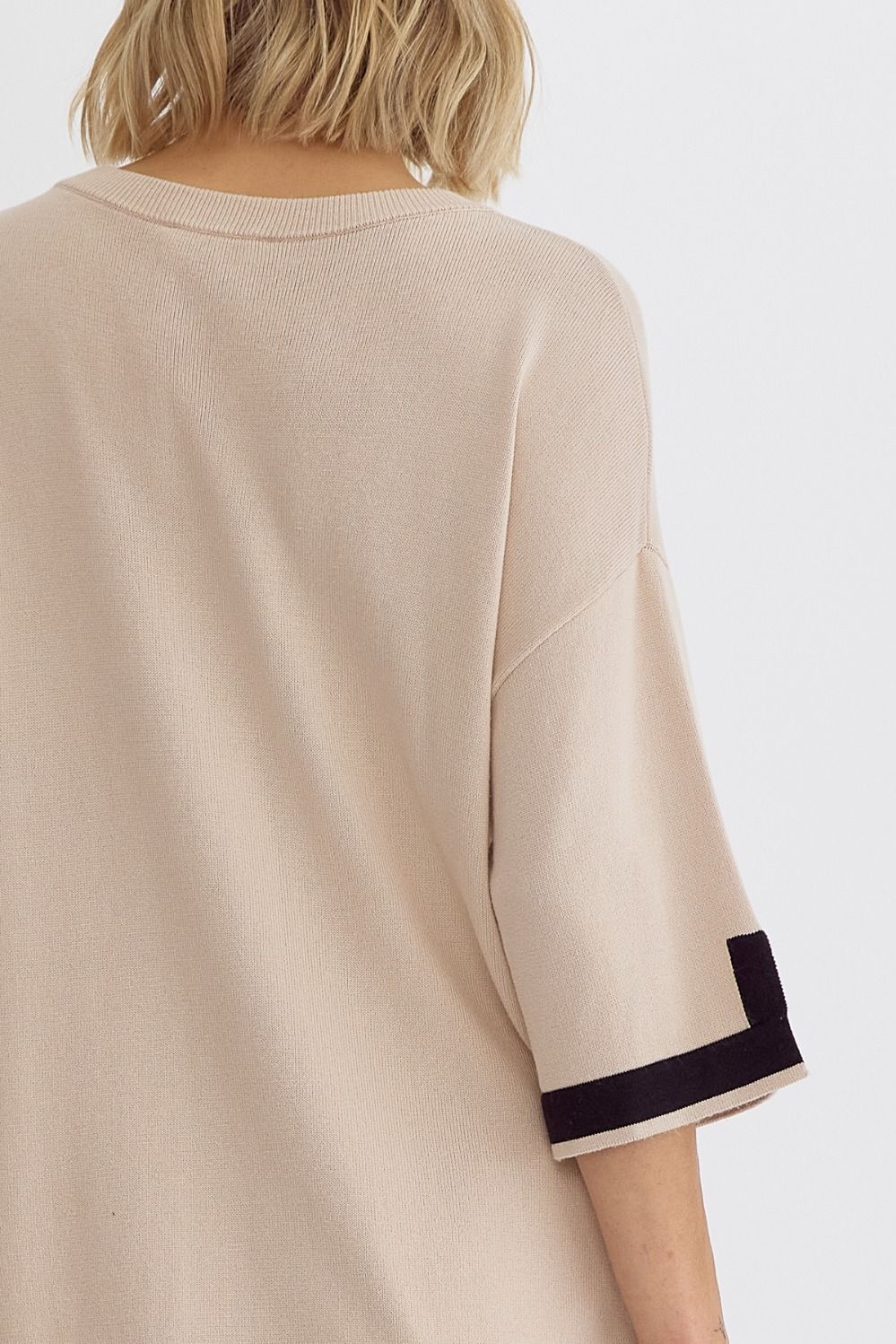 Hampton Contrast Knit 3/4 Sleeve Top - Natural, Black