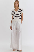 Load image into Gallery viewer, Abigail Striped Knit Short Sleeve V-Neck Top- White Black
