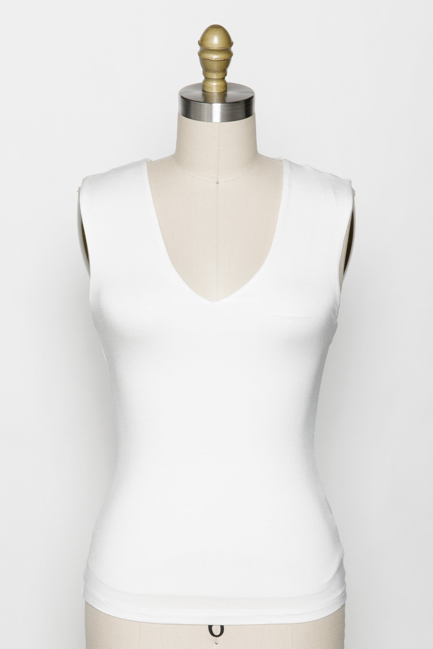 Final Touch Double Layer V-Neck Wide Strap Sleeveless Knit Tank - White