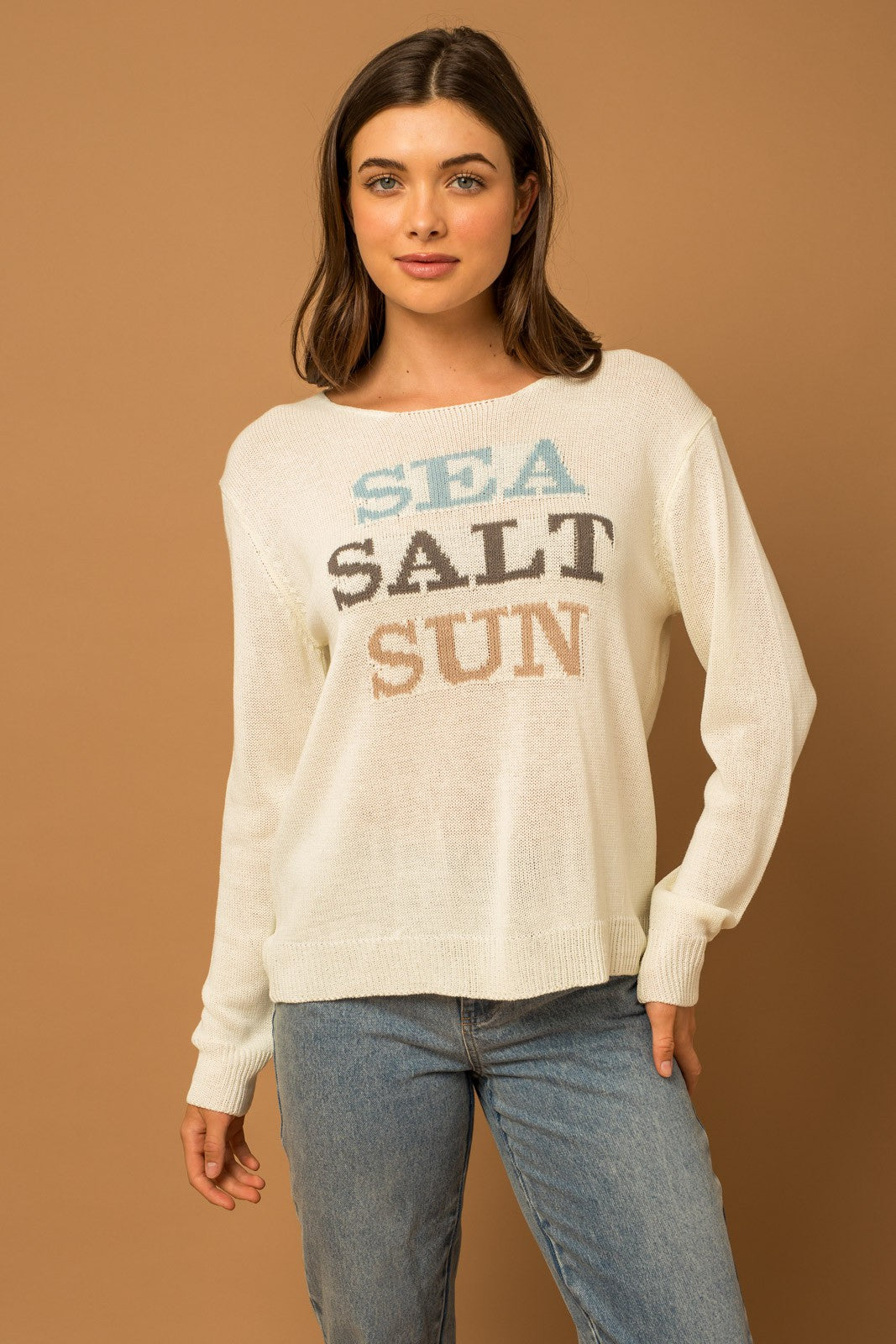 Sea Salt Sun Long Sleeve Lightweight Sweater Pullover - White