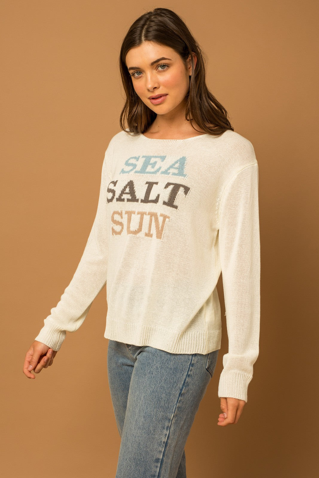 Sea Salt Sun Long Sleeve Lightweight Sweater Pullover - White