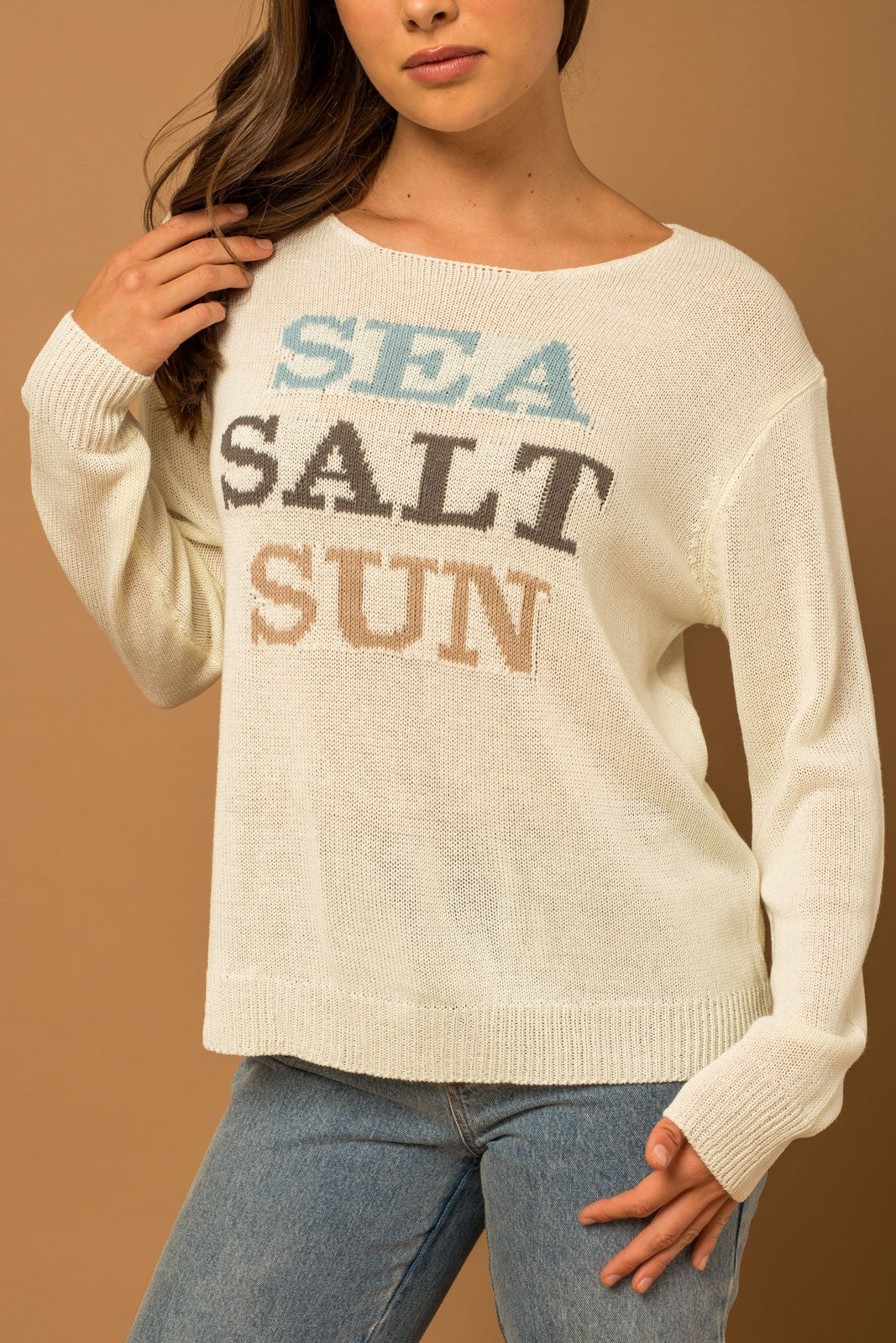 Sea Salt Sun Long Sleeve Lightweight Sweater Pullover - White