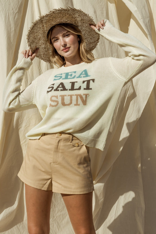 Sea Salt Sun Long Sleeve Lightweight Sweater Pullover - White