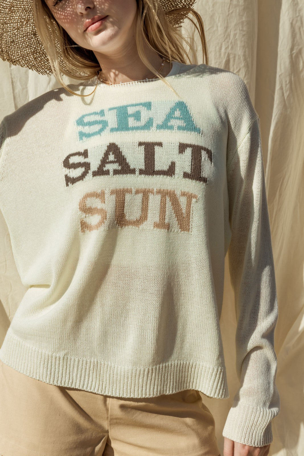 Sea Salt Sun Long Sleeve Lightweight Sweater Pullover - White