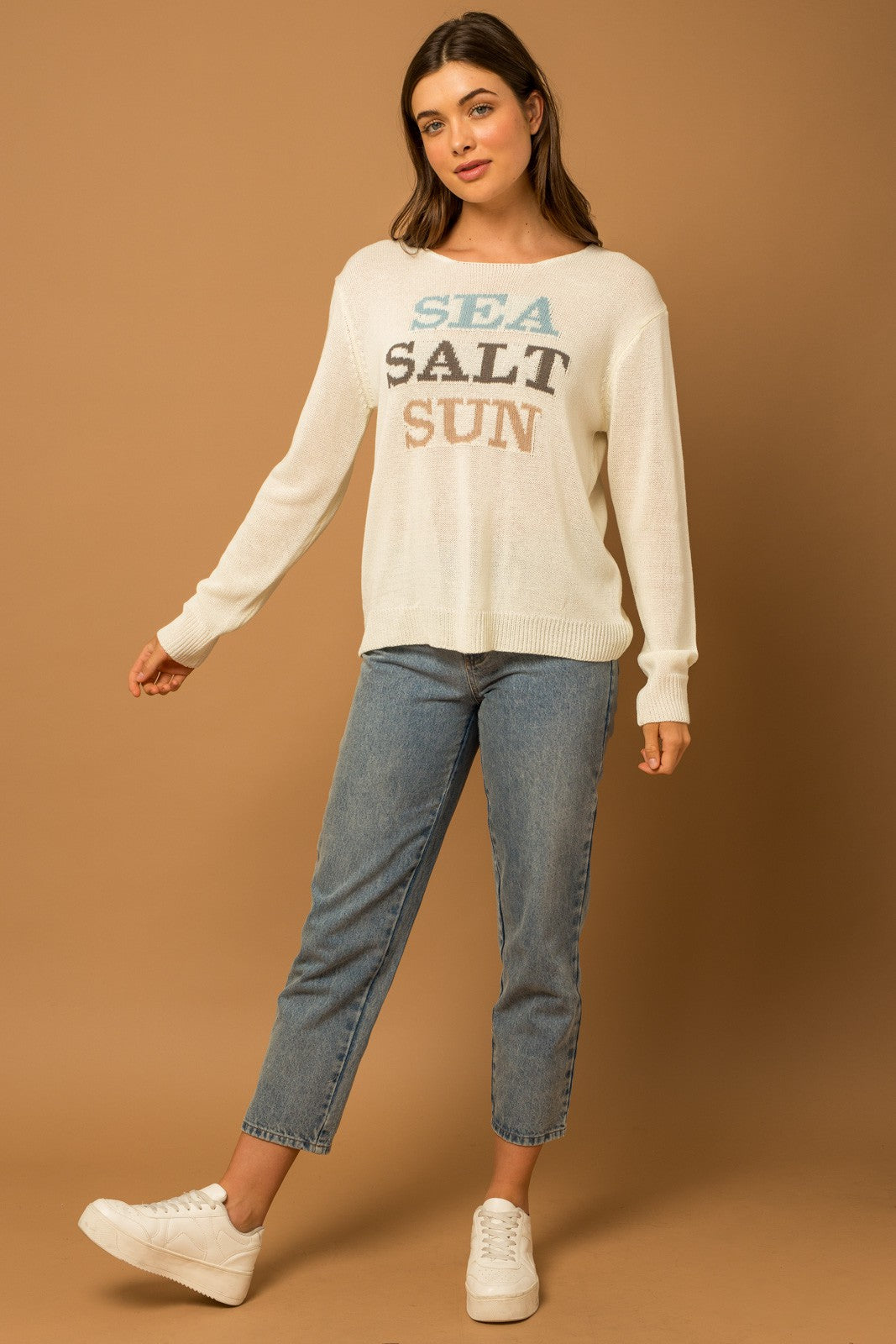 Sea Salt Sun Long Sleeve Lightweight Sweater Pullover - White