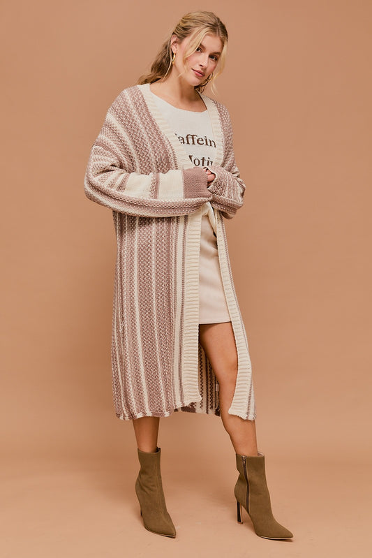 Morgan Long Sleeve Open Front Maxi Cardigan - Mocha